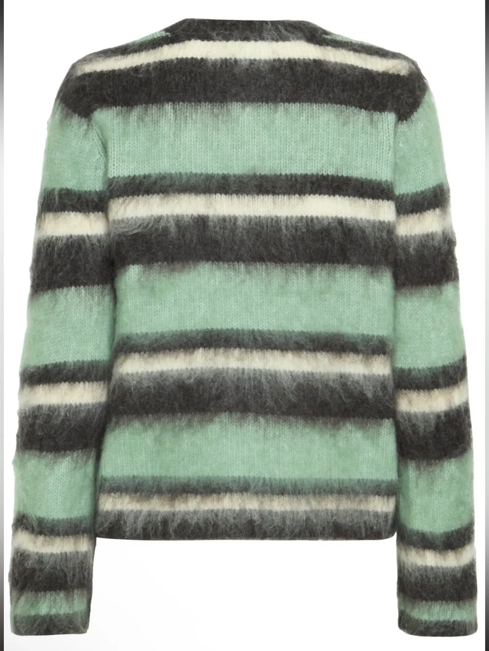 B.young BYOSA Blue Surf Mix Mint, Gray & Cream Striped Fuzzy Crew Sweater NWT S